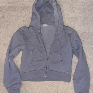 Brandy Melville Blue Grey Full Zip Cropped Hoodie